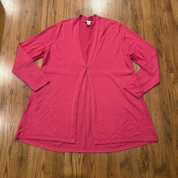 J Jill Cardigan Womens XL Sweater Long Sleeve 1 Button Long Line Pink Wool - Picture 1 of 4